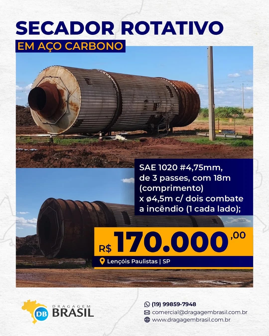 Secador Rotativo em Aço Carbono - Foto 1