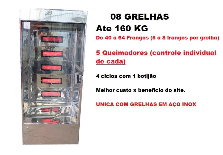 Maquina Assar Frangos e Carnes Giratória em Inox RF160K (queimadores a Gás) 08 Grelhas - Foto 2